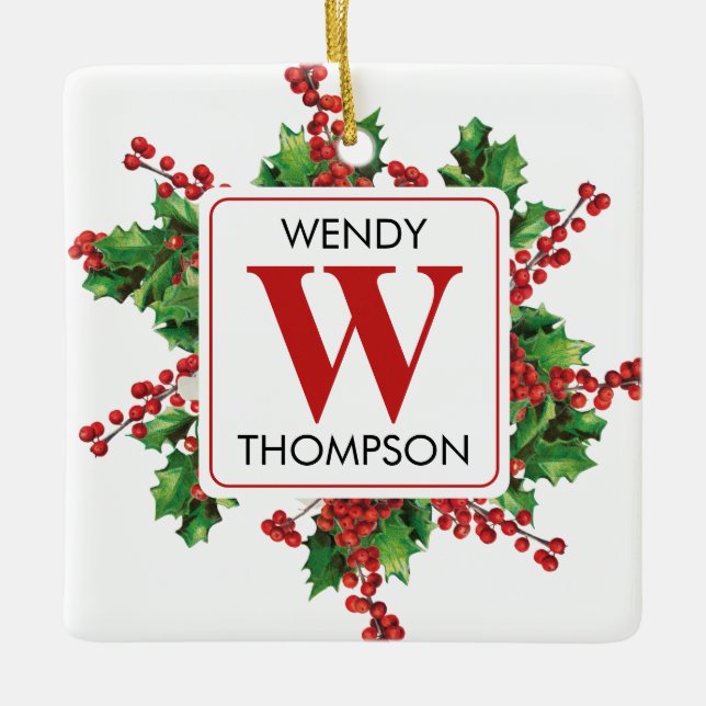 Julmonogram Red & Grönt Festive Julgransprydnad Keramik (Framsida)