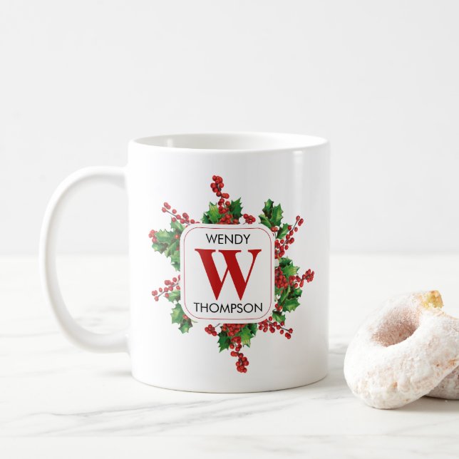 Julmonogram Red & Grönt Festive Kaffemugg (Med munk)