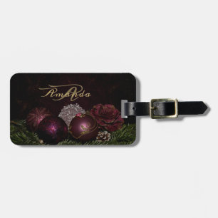 Julmonogram Rosa Prydnad Grön Svart Bagagebricka