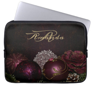 Julmonogram Rosa Prydnad Grön Svart Laptop Fodral