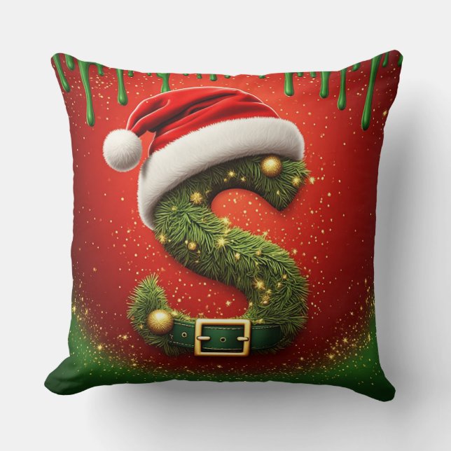 Julmonogram S med tomtelucka Holiday Present Kudde (Framsida)