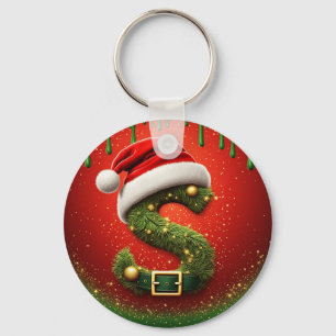 Julmonogram S med tomteluva julpresent Nyckelring