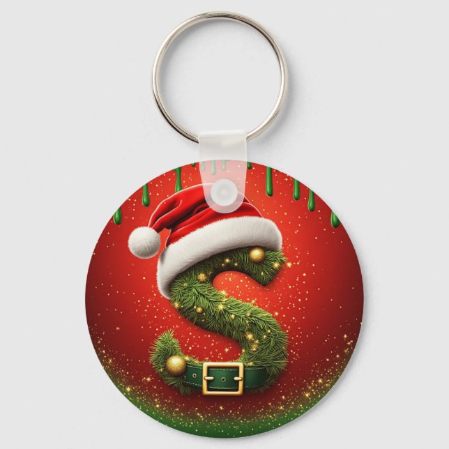 Julmonogram S med tomteluva julpresent Nyckelring (Framsida)