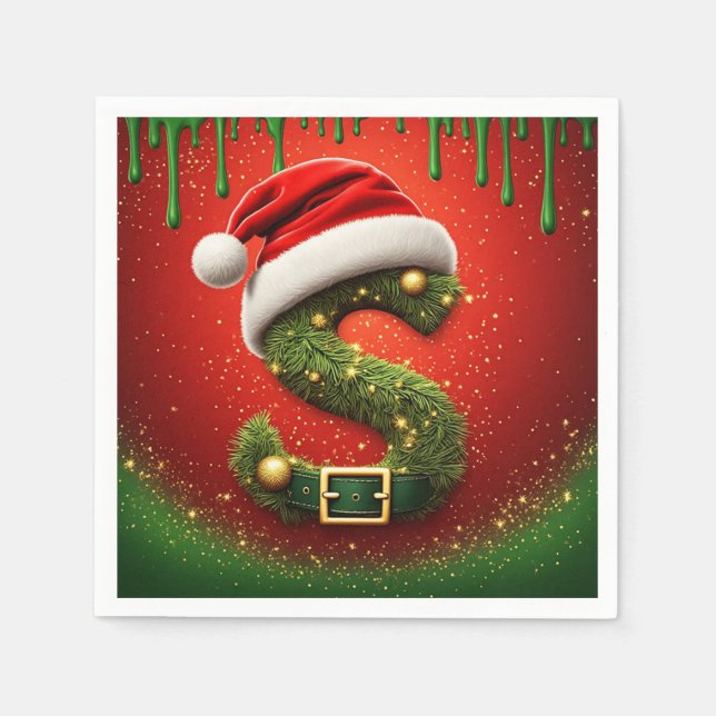 Julmonogram S med tomteluva julpresent Pappersservett (Framsidan)