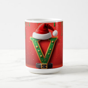 Julmonogram Santa Hatt V För Familjegåvor Kaffemugg
