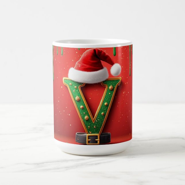 Julmonogram Santa Hatt V För Familjegåvor Kaffemugg (Center)