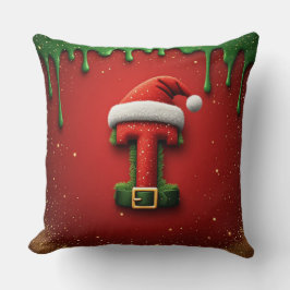 Julmonogram T med tomteluva Holiday Present Kudde