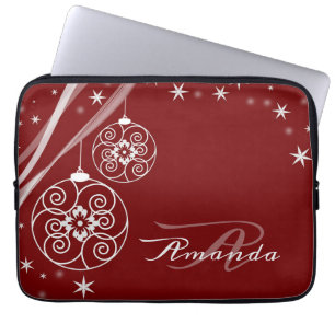 Julmonogram Vita Prydnader Röda Eleganta Laptop Fodral