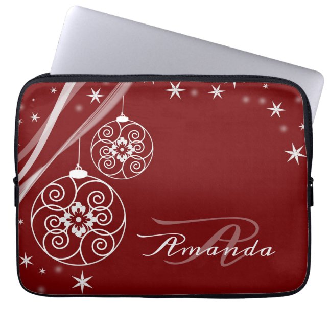 Julmonogram Vita Prydnader Röda Eleganta Laptop Fodral (Framsidan)