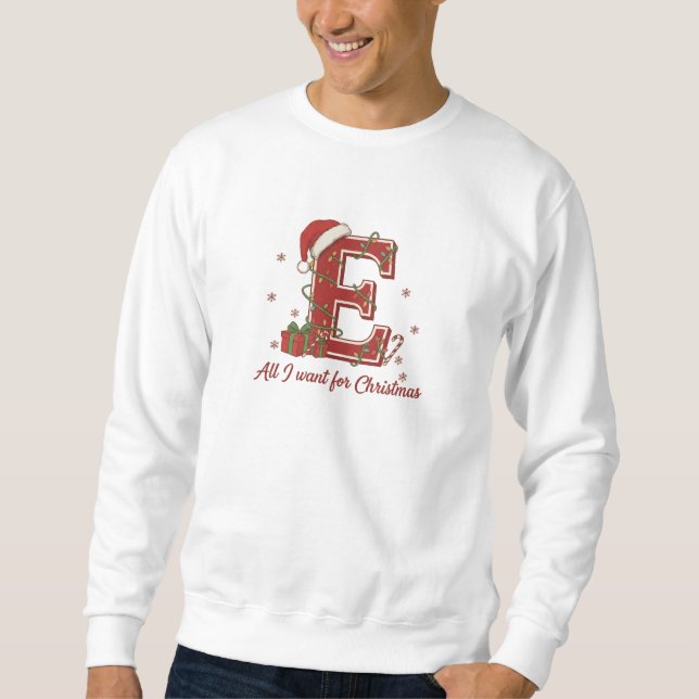 Julmonogramdesign med bokstaven E Lång Ärmad Tröja (Framsida)