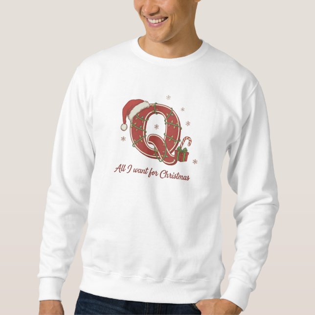 Julmonogramdesign med bokstaven Q Lång Ärmad Tröja (Framsida)