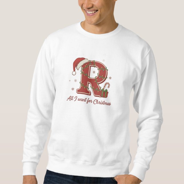 Julmonogramdesign med bokstaven R Lång Ärmad Tröja (Framsida)