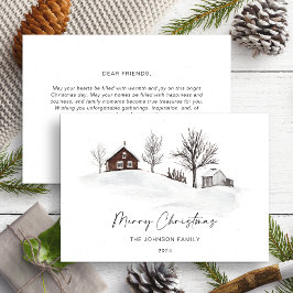 Julmonokrom vinterlandskap, ej foto julkort