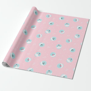 Julmönster av magiska snöboll på rosa presentpapper