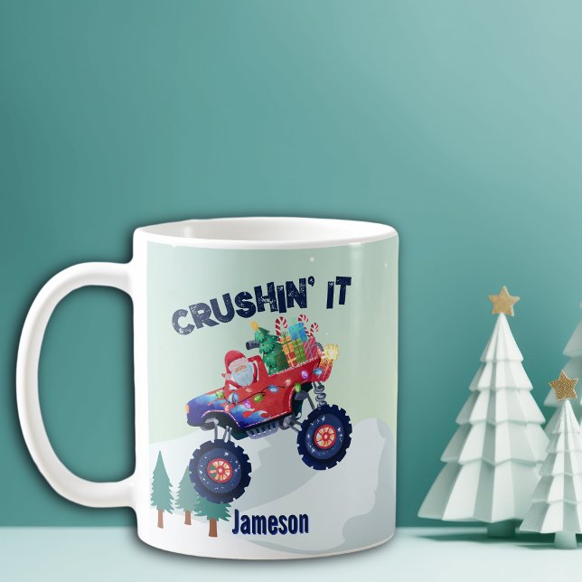 Julmonster Lastbil Santa Crushin! Kaffemugg (Skapare uppladdad)