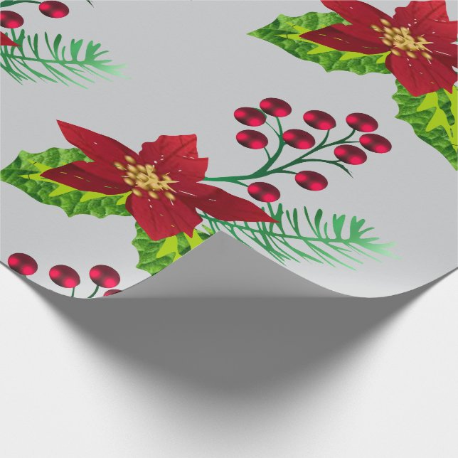 Julmönster med järnek och julstjärna presentpapper (Hörn)