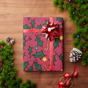 Julmönster med julstjärnor och sockerrör presentpapper