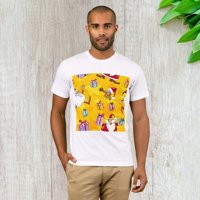 Julmönster med presenter och stjärnor med Tomte T Shirt (Skapare uppladdad)