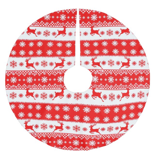 Julmönster med renar och snöflingor julgransmatta borstad polyester (Framsidan)