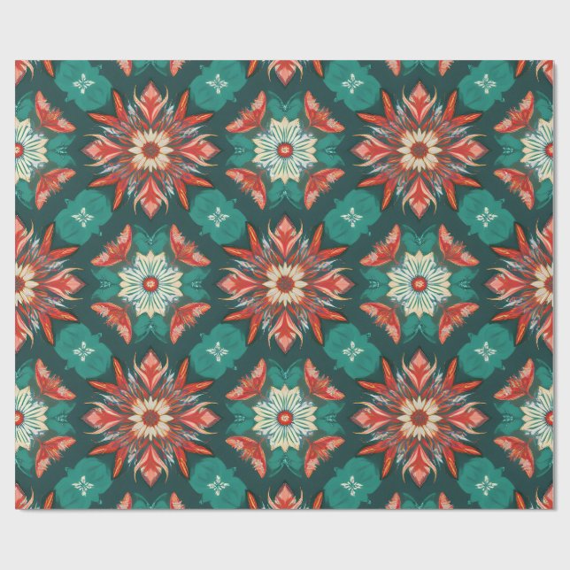 Julmönster med Retro Poinsettia Burst Presentpapper (Platt)