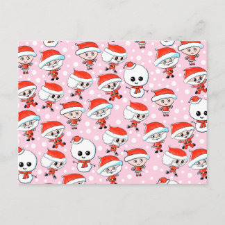 Julmönster Santa och snögubbe på Pink. Helg Vykort