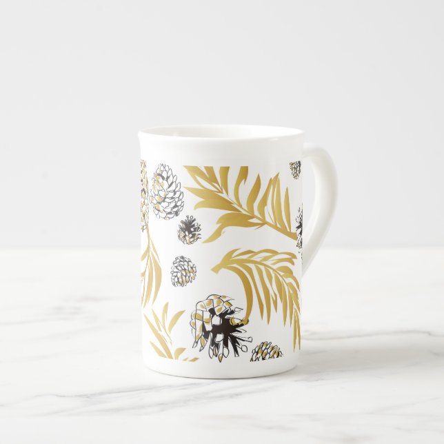 Julmönster, Tall Snö 5 Benporslin Mugg (Framsida höger)