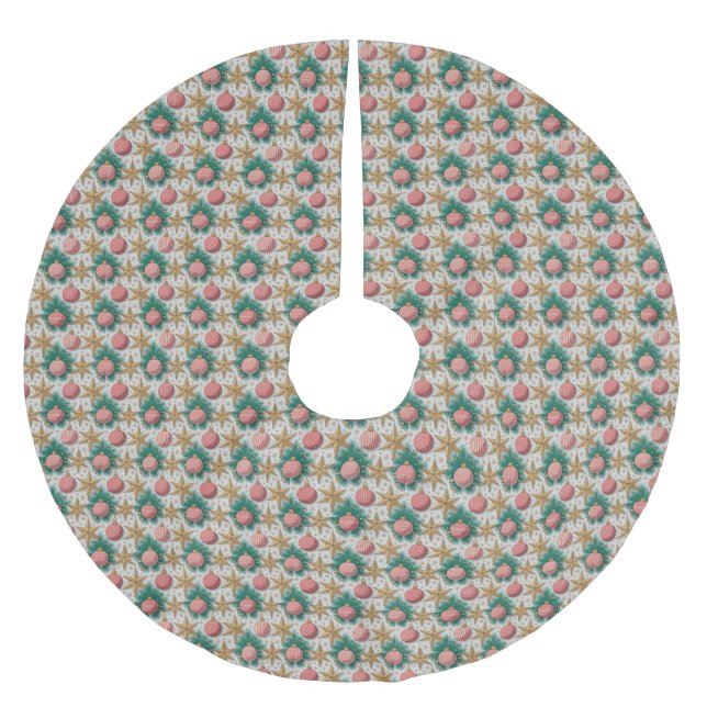 Julmönster Trädskört Julgransmatta Borstad Polyester (Framsidan)
