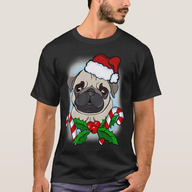 Julmops Hund med Tomtehatt, Godisstav T Shirt (Framsida)