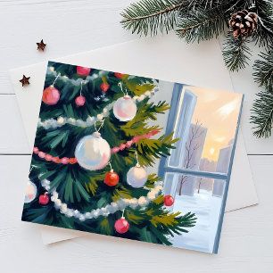 Julmorgon Vattenfärgsträdprydnader Helg Vykort