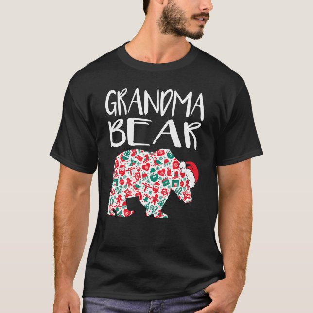 Julmormor Bear Ornaments Santa Hat Famil T Shirt (Framsida)