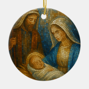 Julmosaik i glasfönsterstil Den heliga familjen Julgransprydnad Keramik