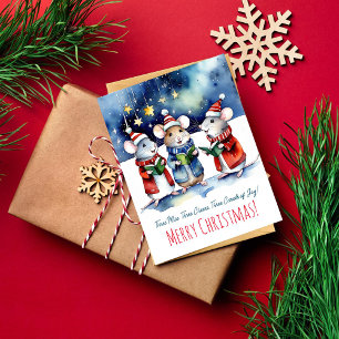 Julmöss i sång som sjunger vattentätt söt vykort