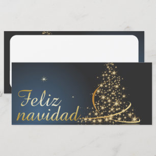 Julmotiv blå med gyllene julgran.