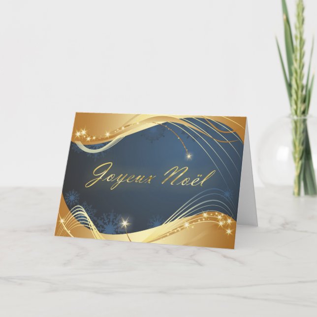 Julmotiv guld med blå bakgrund helgkort (Framsida)