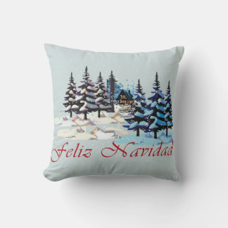 Julmotiv, kabin i skogen, dekorativ kudde