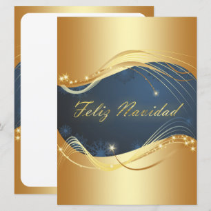 Julmotiv med guld och blå bakgrund julkort