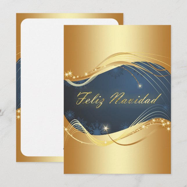 Julmotiv med guld och blå bakgrund julkort (Fram/baksida)
