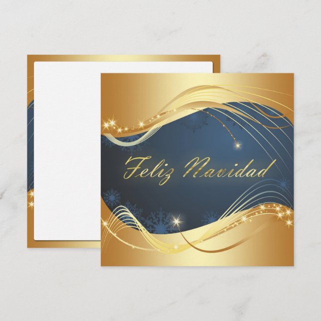 Julmotiv med guld och blå bakgrund julkort (Fram/baksida)