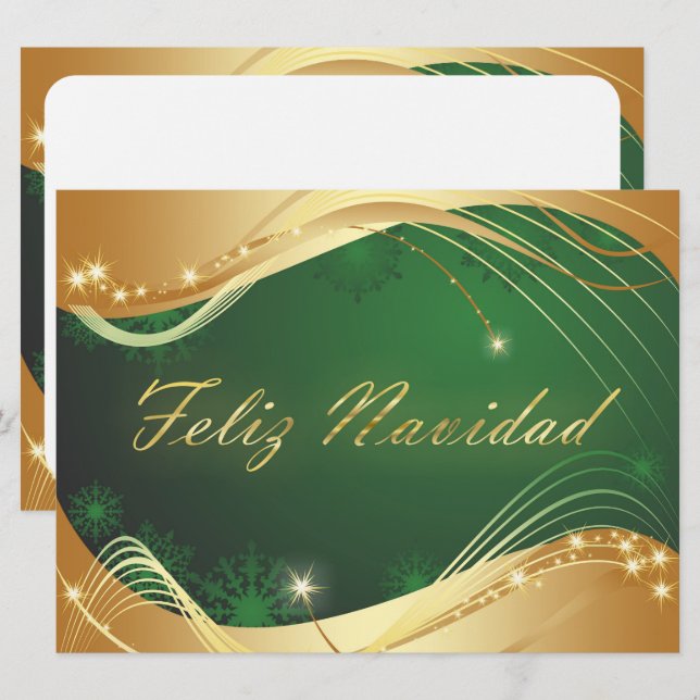 Julmotiv med guld och grön bakgrund julkort (Fram/baksida)