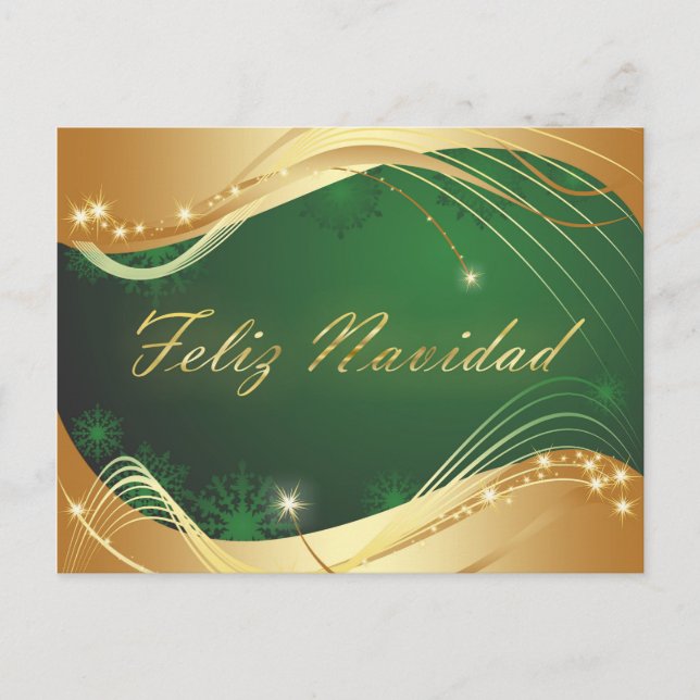 Julmotiv med guld och grön bakgrund vykort (Framsida)