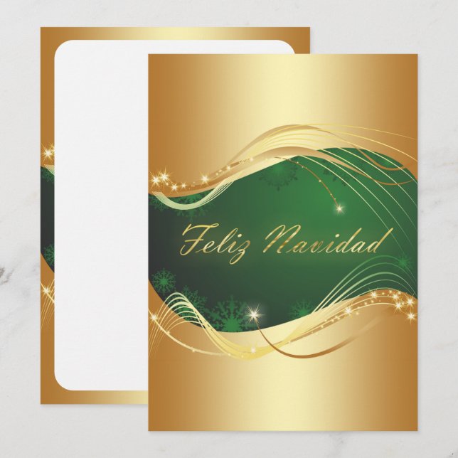 Julmotiv med guld på grön bakgrund julkort (Fram/baksida)