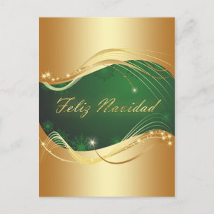 Julmotiv med guld på grön bakgrund vykort