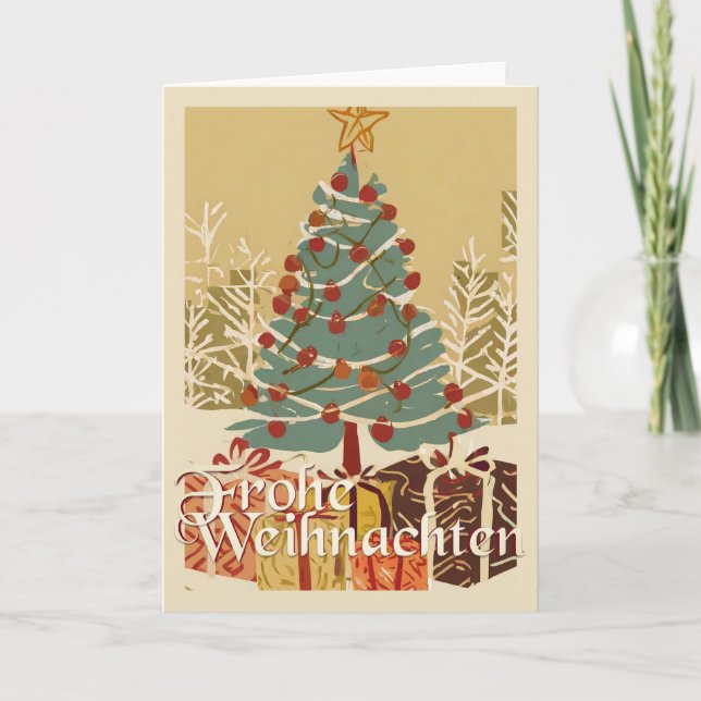 Julmotiv, med presenter under julgranen kort (Framsida)