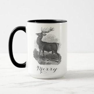 Julmugg med en vacker gammal etsning av en hjort. mugg