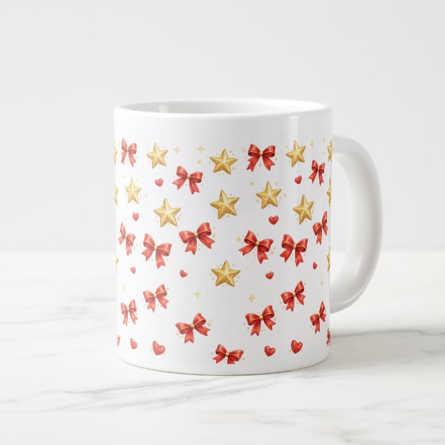 Julmugg med gyllene stjärnor och röda band jumbo mugg (Framsida höger)