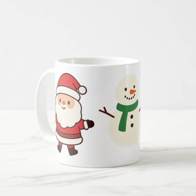 Julmugg med Tomte, Träd & Snöman Kaffemugg (Framsida vänster)