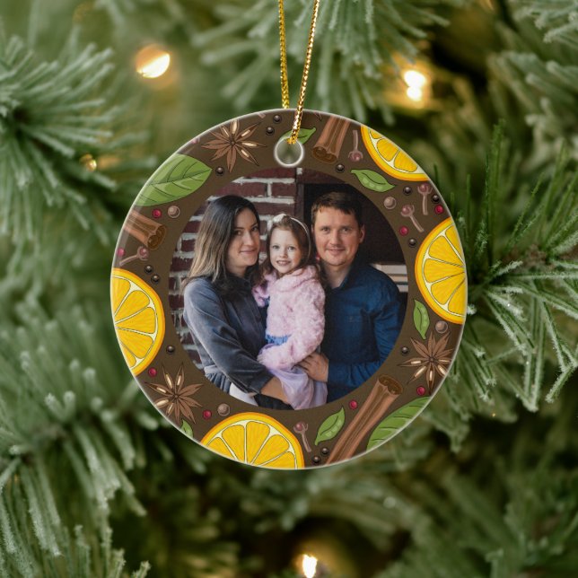 Julmullad, brun vin-krydda julgransprydnad keramik (Träd)