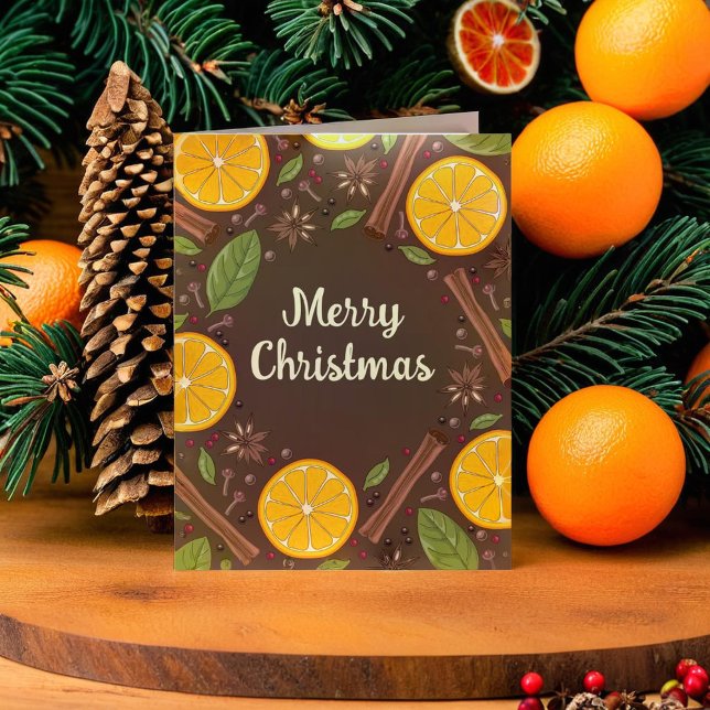 Julmullad, brun vin-krydda kort (Christmas mulled wine spicy brown card)