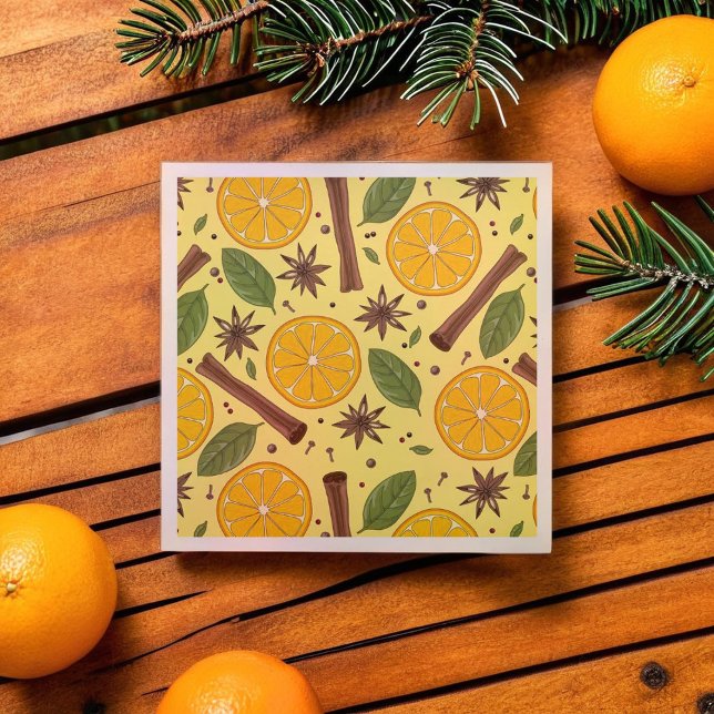 Julmullad gult i vin, kryddig pappersservett (Christmas mulled wine spicy yellow napkins)