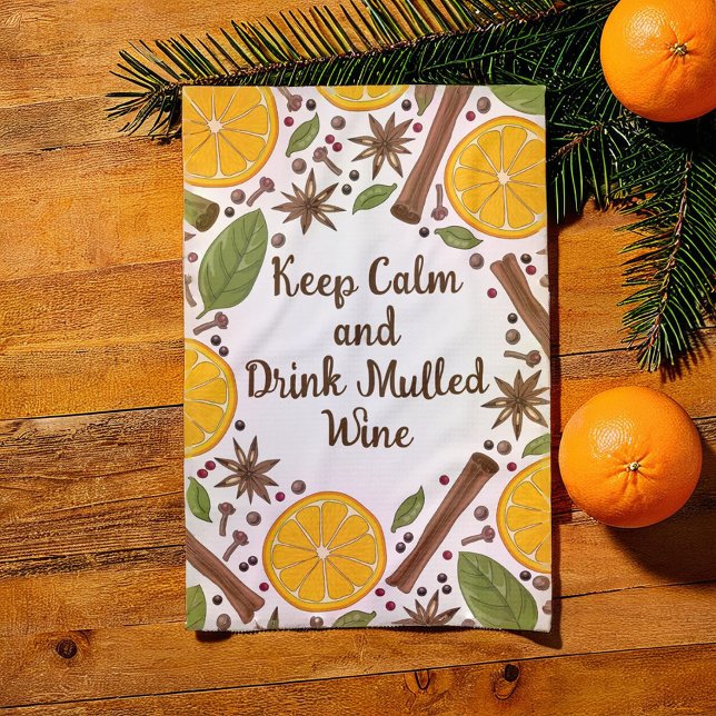Julmullad vin-kryddig vit kökshandduk (Christmas mulled wine spicy white kitchen towel)